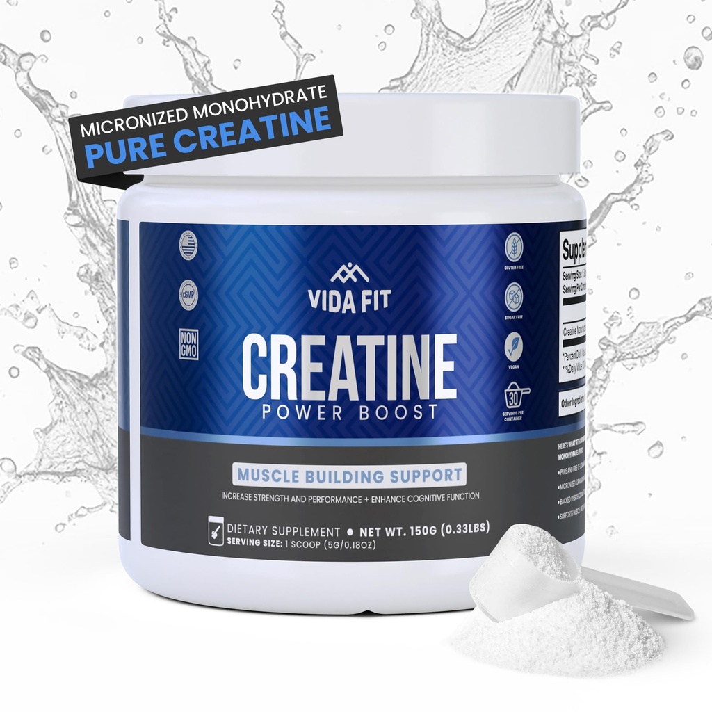 Micronized のクレアチンの Monohydrate の粉、菜食主義者のクレアチンの粉は、人のための補足、女性のための純粋なワークアウトの要素、NSF によって証明される(150g) (サーブごとの 5g) (30 サービング) - Vida 適合します