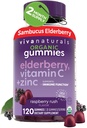 Viva Naturals 大人(120カウント)のための有機サバブカスエルダーベリーグミー - 3in1ブラックエルダーベリービタミンCと亜鉛免疫サポートグミー、Chewable Elderberryサプリメント、亜鉛免疫グミー