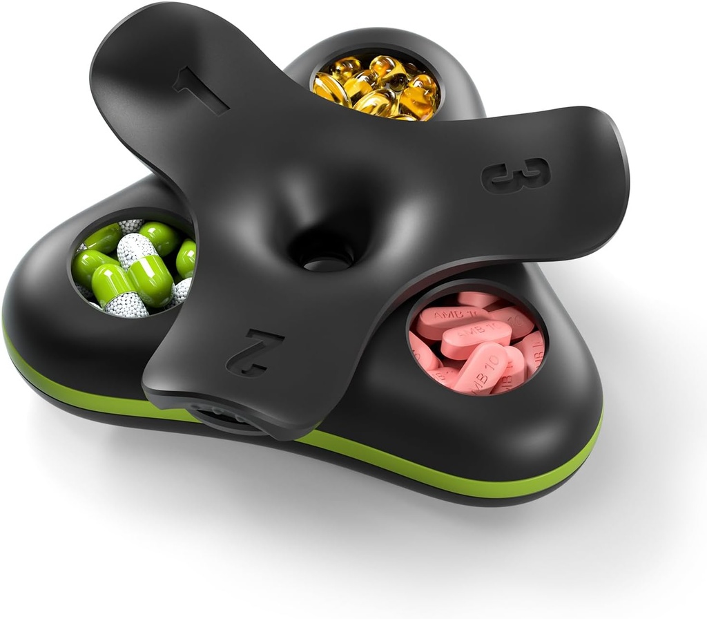 毎日のピルボックスオーガナイザー3日、旅行小さなピルケース、3コンパートメントコンパクトピル容器、ビタミン、薬、サプリメント、魚油、黒のためのポータブルピルホルダー