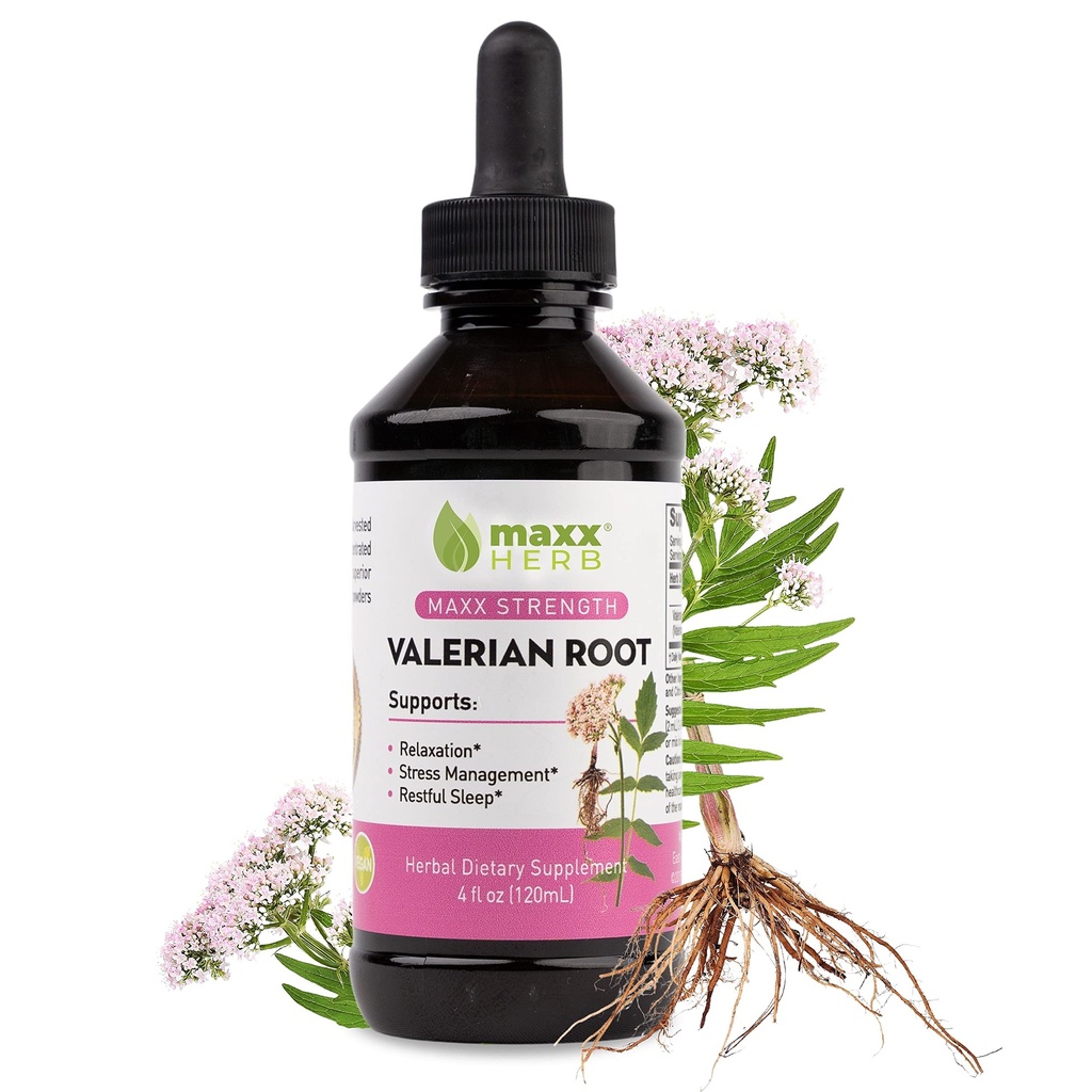Maxx Herb Valerian Root Extract - 最大強度、液体 Valerian Rootは、リラックスと休息、アルコールフリー - 4 Ozボトル(60サービング)のために、カプセルよりも優れています