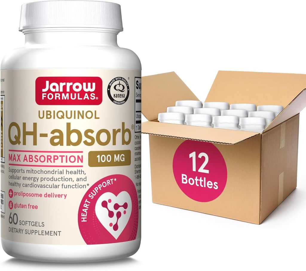 JarrowフォーミュラQH-Absorb 100mg Max吸収-CoQ10 Ubiquinol-最大60サービング(Softgels) - Mitochondrial Health、セルラーエネルギー生産&ヘルシー心機能、12のパックをサポート