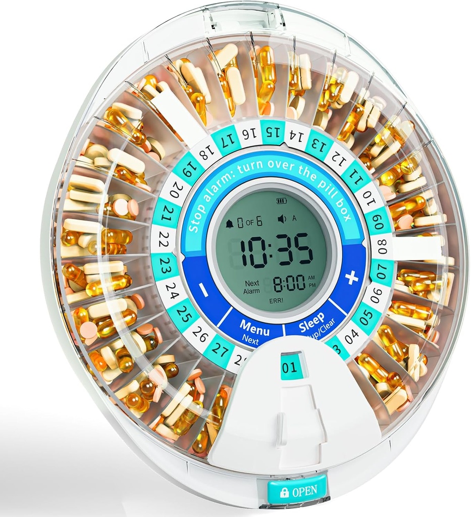 高齢者のためのWindtraceの自動丸薬ディスペンサー、警報及びライトが付いている電子毎月の丸薬のオルガナイザー、28日のスマートなロックの薬用ディスペンサー、規定及びビタミンのためのタイムドの丸薬ディスペンサー機械