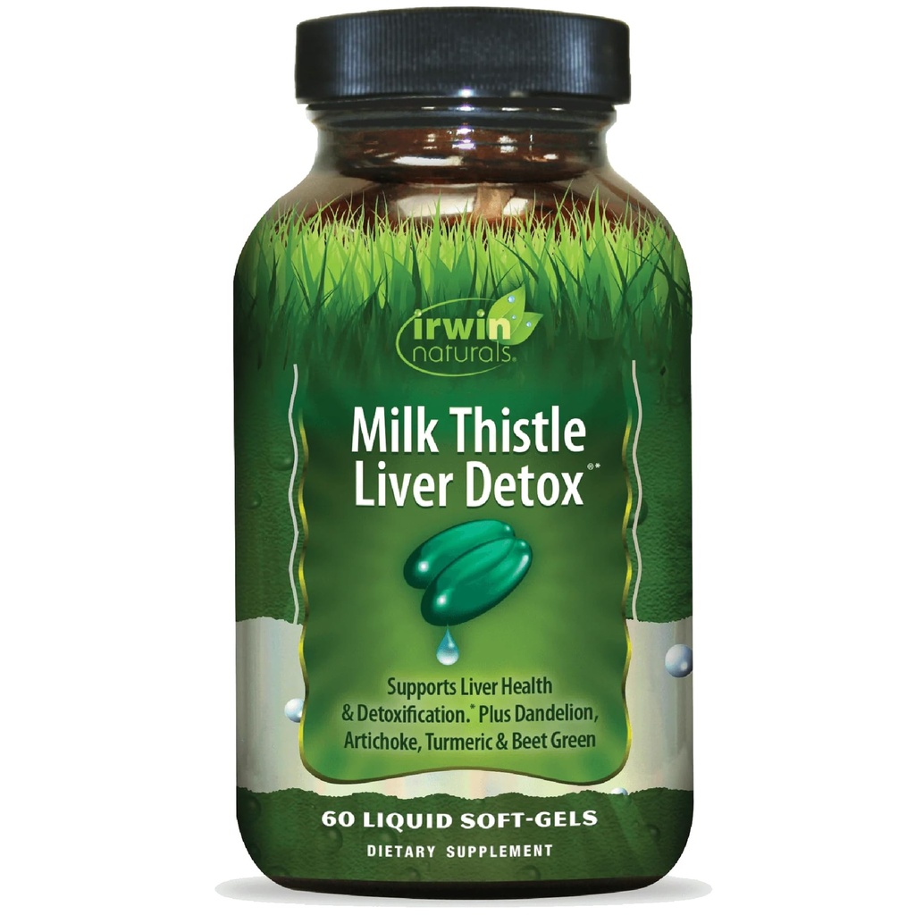 Irwin ナチュラルズ ミルク アコール 肝臓 Detox - 60 液体 ソフト ゲル, サポート 肝臓の健康 と Dandelion, Artichoke, ターメリック & グリーン ビート ルート - 30 総サービング