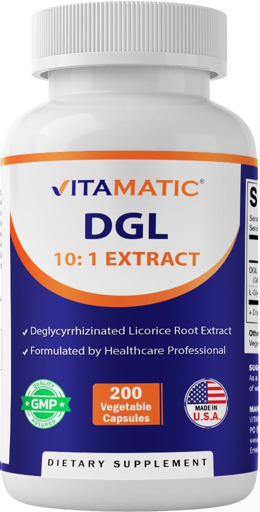 Vitamatic DGLのLicorice 3800のmgはサービングごとの等価(10:1のエキス380のmgから) - 10Xより強い-健康な消化及び呼吸機能- 200のカプセルを支えます