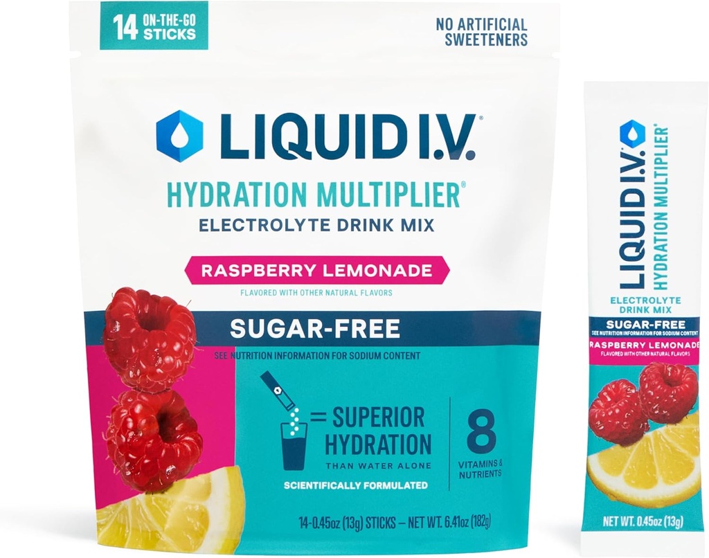 Liquid I.V.® Hydration Multiplier Sugar-Free - Raspberry Lemonade | Electrolyte Powder Drink Mix | 1 Pack (14 Servings)