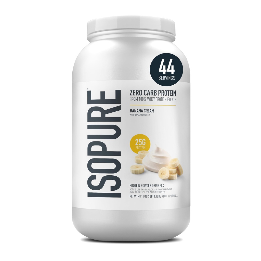 Isopure Zero Carb 100%の純粋な乳頭の隔離蛋白質の粉、乳糖は、ビタミン、バナナ クリーム、サービングごとの25g蛋白質と、44のサービング(包装5月Vary)を解放します