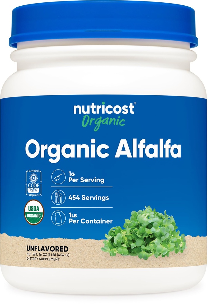 Nutricost有機アルファルファパウダー1LB - USDA認定100%オーガニック、ベジタリアン、非GMO、グルテンフリー