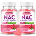 MEENCCD 2 パック NAC グミー、N アセチル Cysteine 600mg NAC サプリメント 抗酸化剤と免疫サポート、砂糖フリー、ラズベリー風味、120 カウント