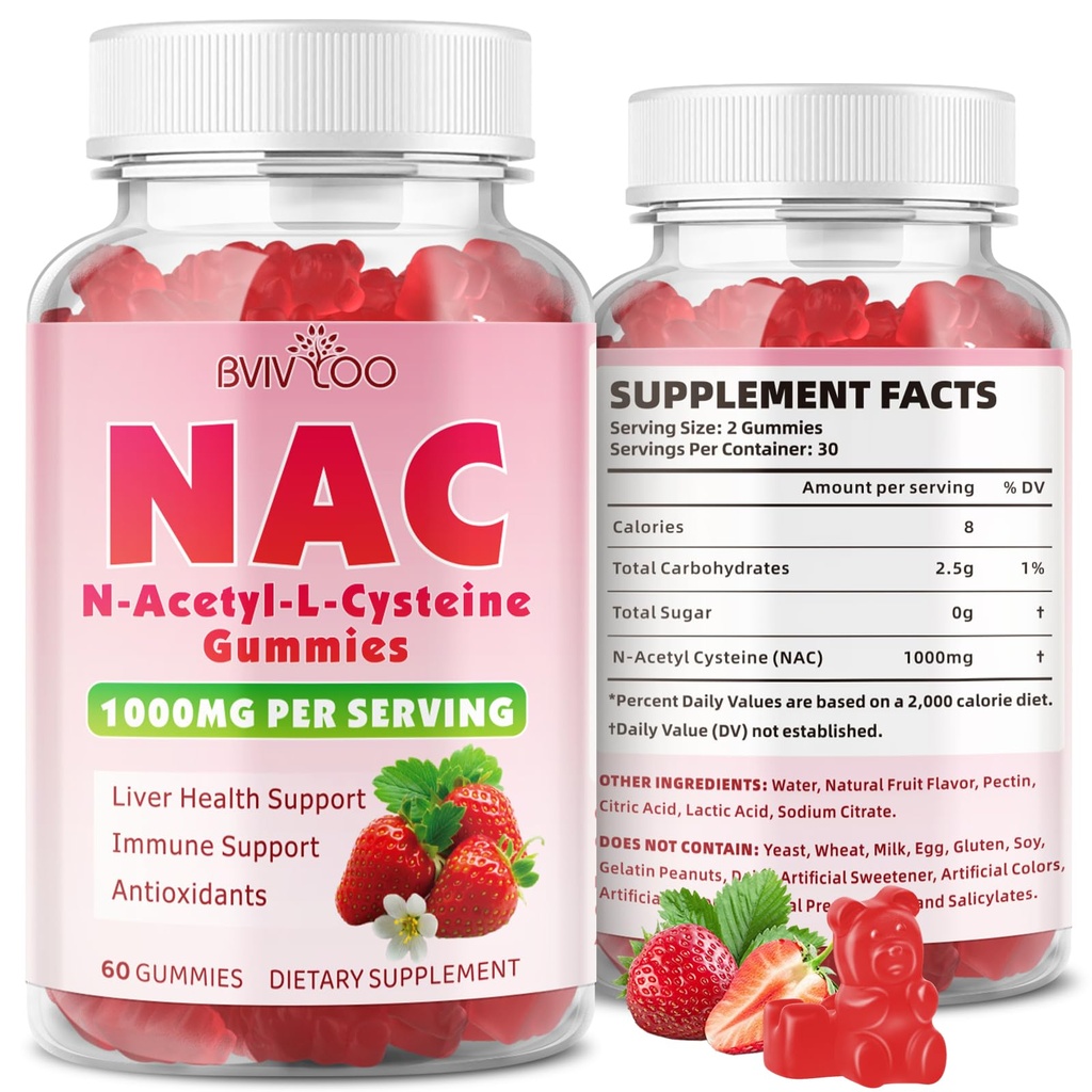 砂糖フリー1000mg NACグミー、抗酸化剤のためのN-アセチルシステインサプリメント&免疫サポート、60ビーガングミー