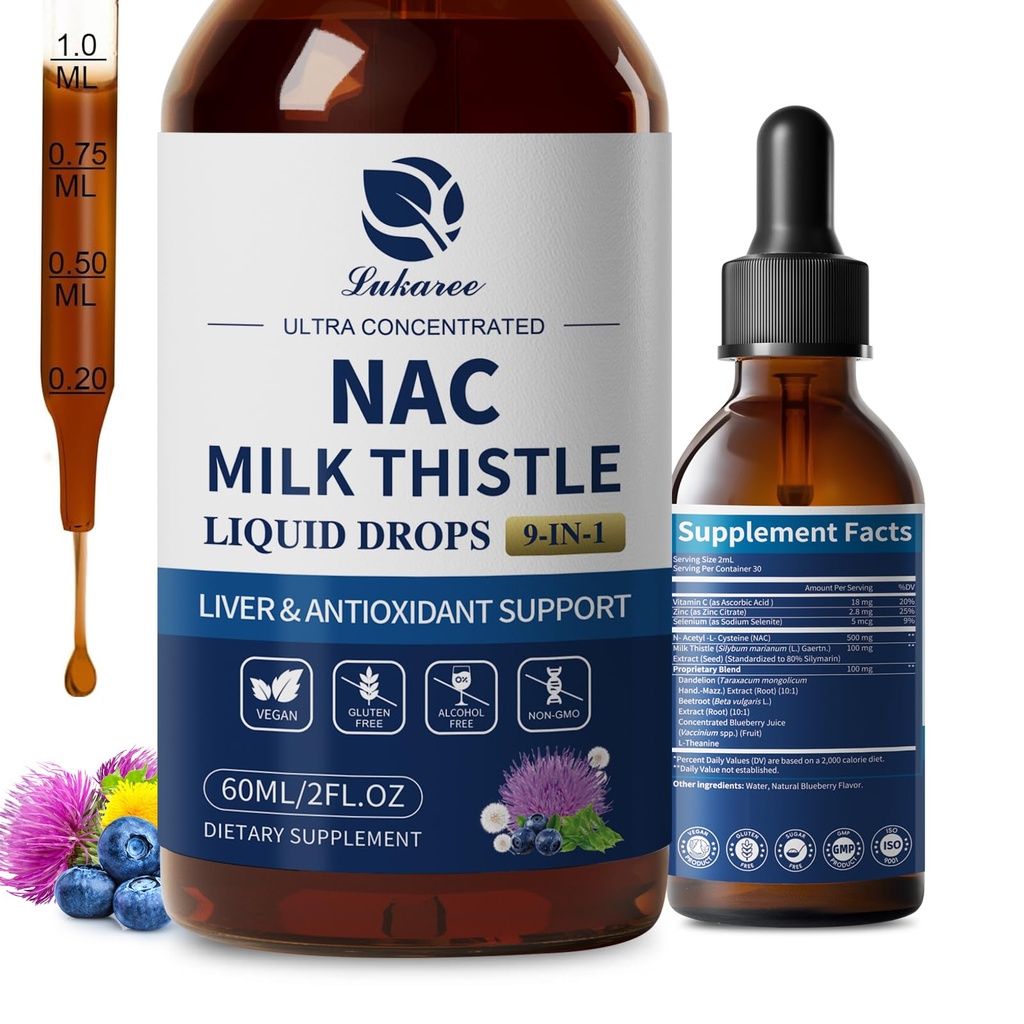 Lukaree NACの補足600mg w/Milkの本質-Liposomal NAC N-Acetyl-L-Cysteineの液体はレバーのデトックス サポート、酸化防止剤、頭脳のウェルネス及び免疫サポートのためのw/Seleniumを低下させます* -Ultra集中される-2oz