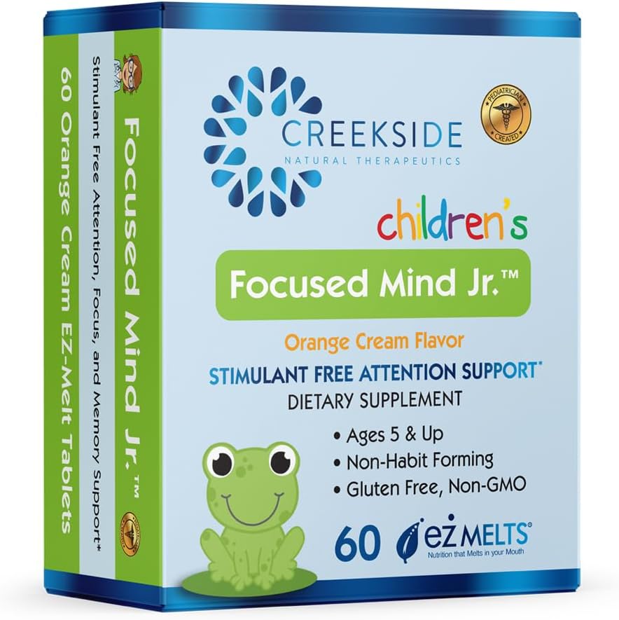 Focused Mind Jr., Cognitive Support for Children, Pediatrician Formulated, Stimulant-Free Supplement with Inositol, DMAE, Sugar-Free, Vegan, 60 EZ Melt Tablets