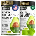 毛の成長、皮および釘のためのBiotinおよびコラーゲンのペプチッド ガミー 120 PC (2のパック) - 82000 Mcg - ケラチンの最高の強さのBiotinのChewables -女性および人のための美のガミー -砂糖は、非GMO放します
