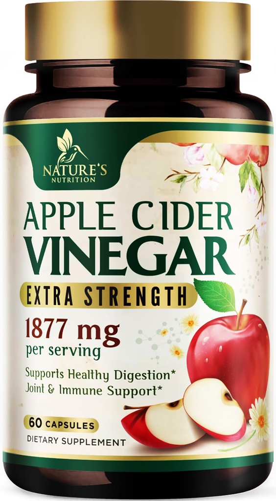 アップルサイダー酢カプセル1877mg - ビタミンD&亜鉛で余分な強度デトックス&クレンジング - ジョイントナチュラル消化と免疫サポートを備えたプレミアムACVピル - ベジタリアンサプリメント - 60カプセル