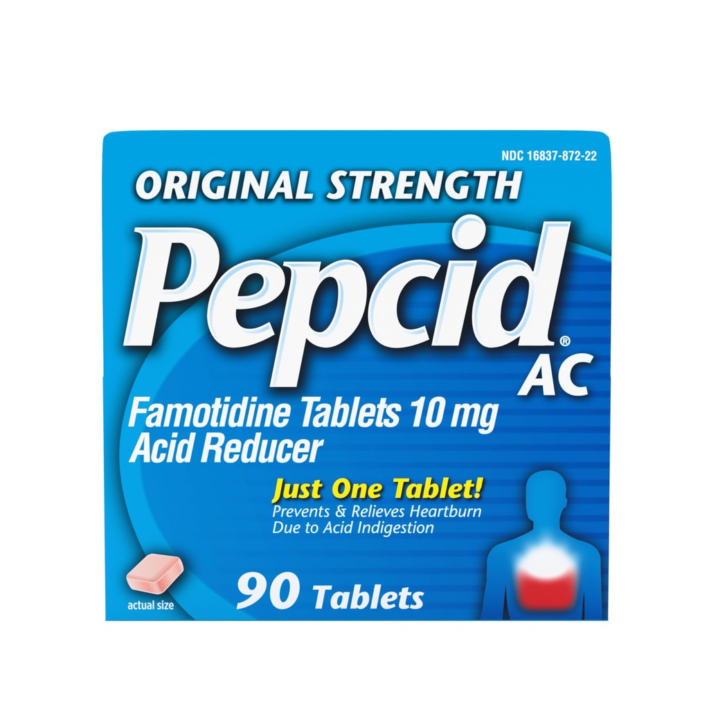 Pepcid AC 元の強さの胸当ての救助のタブレット、OTC の薬は酸の消化及び酸の胃、10mg のファモチジンの酸の減力剤、速い行為、90 の ct による心焼けを防ぎ、取り除きます