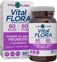 Vital Planet - Vital Flora Women over 55 Daily Probiotics, 60 Billion CFU, Diverse Strains, Organic Prebiotics, Vaginal and Immune サポート, 女性 60 カプセルの消化性健康プロバイオティクス