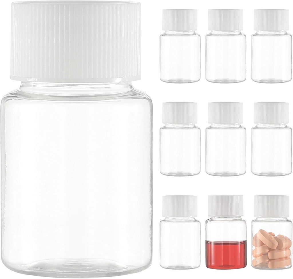 小さい明確な丸薬のびん、プラスチック薬の丸薬のびん、液体の粉の円柱容器(10 PC、30ml)のための小型プラスチック明確な空の試薬