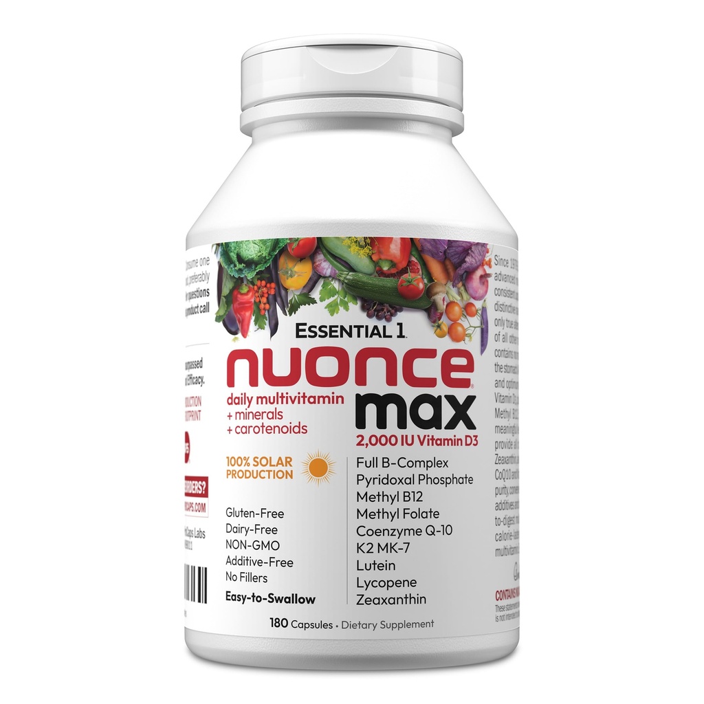 ANDREW LESSMAN エッセンシャル-1 nuonce max Multivitamin 2000 IU ビタミン D3 180 小さなカプセル。 100 mcg メチル B12。 CoQ10 ルテイン Lycopene Zeaxanthin。 高い効力。 添加物無し。 ウルトラミルドワンデイリーカプセル