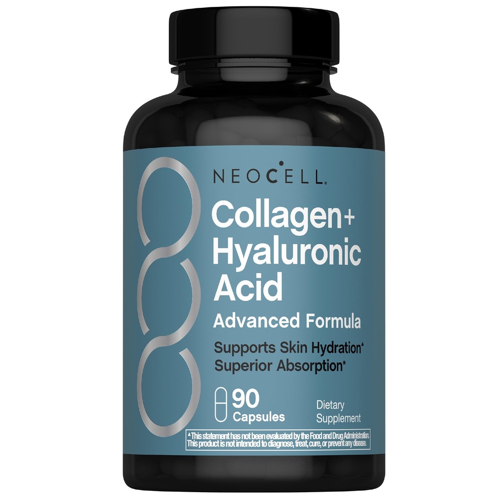 NeoCell Collagen Peptides Capsules | 90 Count | Plus Hyaluronic Acid | Skin Hydration | Superior Absorption | Advanced Grass Fed Formula Supplement | for Women and Men