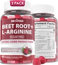 Beet Root Gummies & L-Arginine, Nitric Oxide Supplements for Men & Women w/Organic Beets, B1, B2, B3, B5, B6, Folate, B12 for Energy Boost & Circulation Support, Sugar Free, 120 Cts