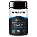 Terrasoul Superfoods Organic Blue Spirulina Powder 1 Oz (28 Servings) - Pure and Nutrient-Rich Superfood for Vibrant Wellness and Culinary Creativity, Premium Blue Color, Packed in Glass Jar