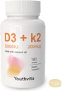d3 k2 ビタミン 10000 の iu、180 のココナッツ油 Softgels | 1 つのビタミンの補足 D3 10000 の IU 及び K2 (MK7) 200 の mcg、Swallow への容易なサポート カルシウム吸収、骨の免疫および中心の健康