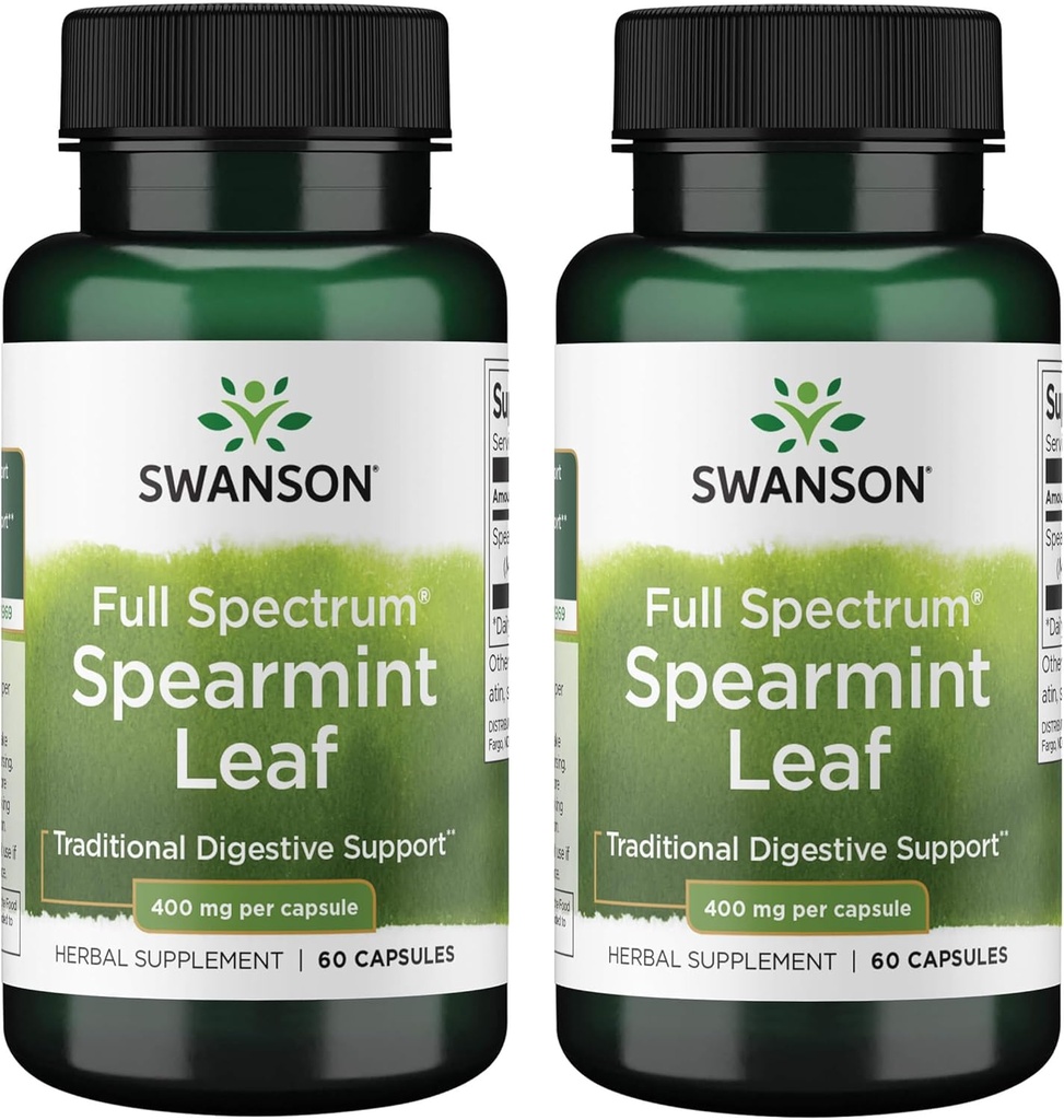 Swanson Spearmint リーフ (Mentha cataSpi) - 完全なスペクトルの草の補足は消化器の健康及び穏やかな胃の問題を支える - (60 のカプセル、400mg 各) (2 パック)