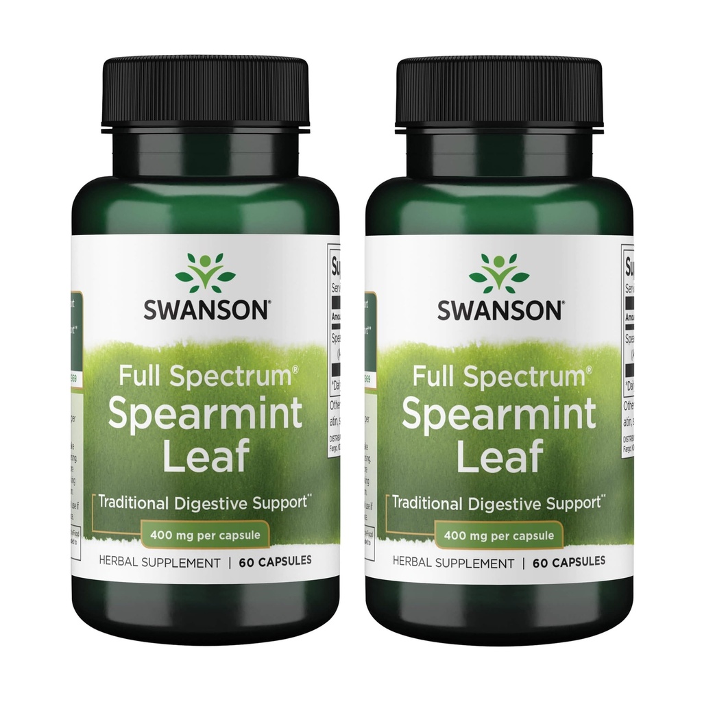 Swanson Spearmint リーフ (Mentha cataSpi) - 完全なスペクトルの草の補足は消化器の健康及び穏やかな胃の問題を支える - (60 のカプセル、400mg 各) (2 パック)