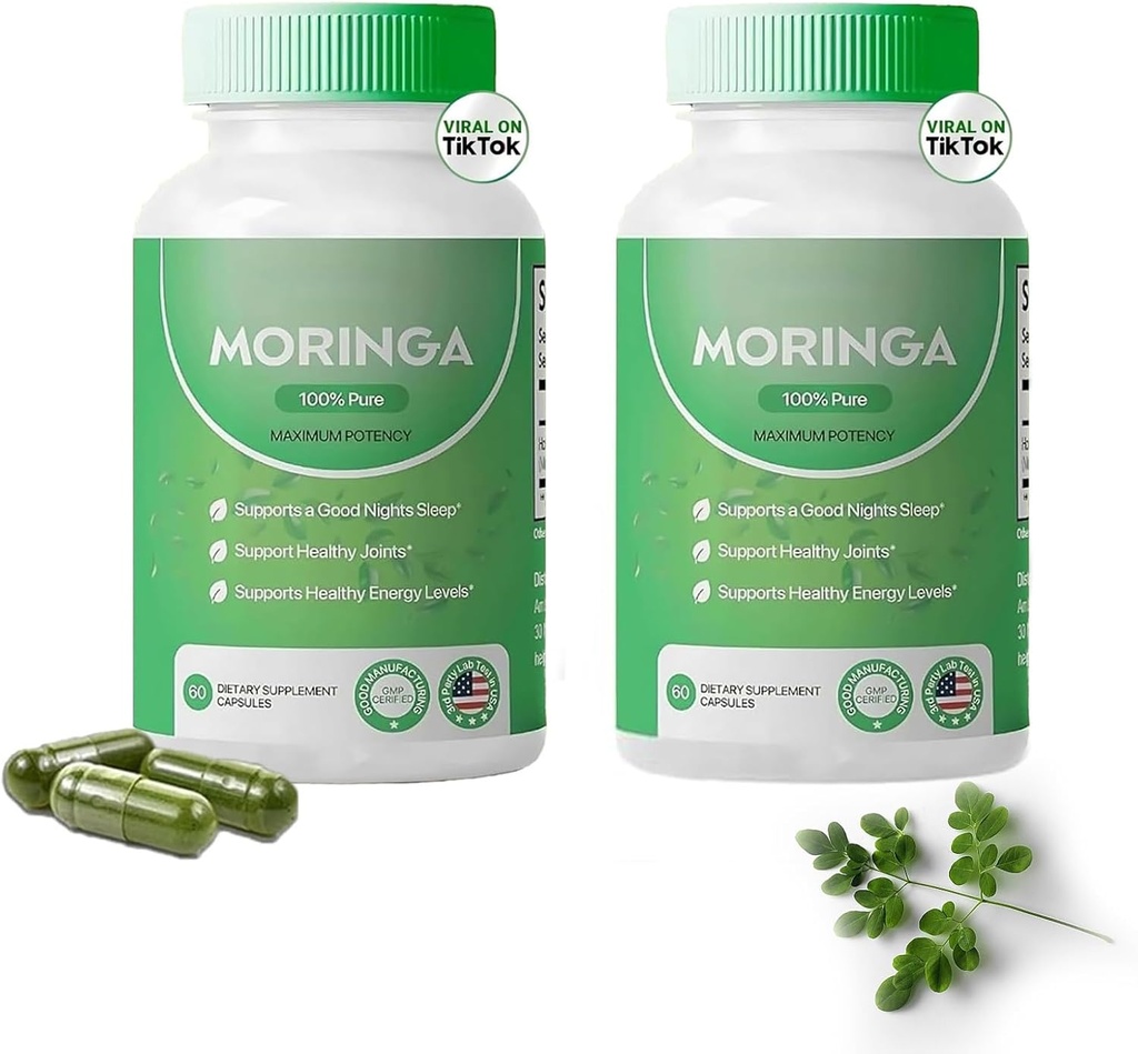 モリンガカプセル、ピュアモリンガパウダーカプセル - Nutrient-Richモリンガの800mg - エネルギー、ガットウェルビーイングを促進します(2)
