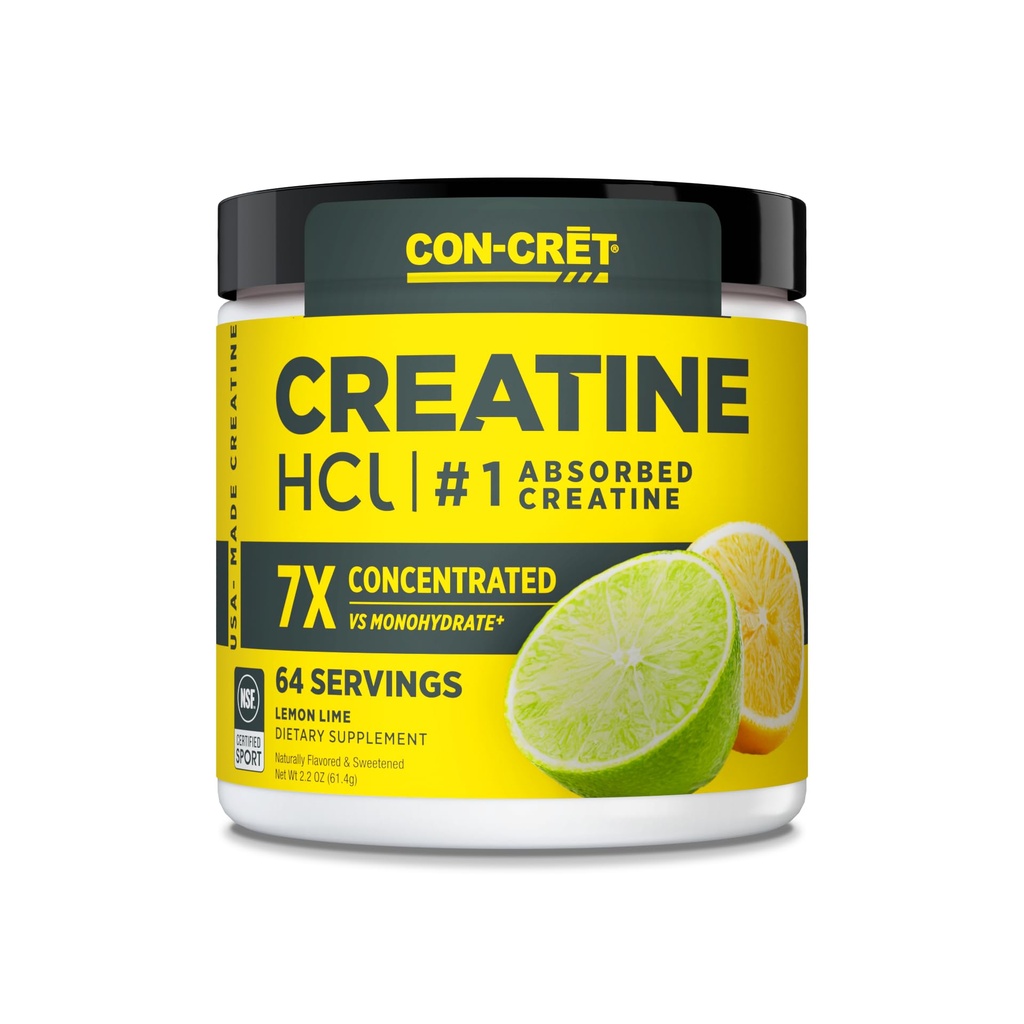 CON-CRETクレトクレアチンHClパウダー | 筋肉・認知・細胞エネルギーサポート | ブロッティング・クランプなし | 米国製&NSF認定 | レモンライム(64 サービング)