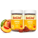 BeLiveオーガニックオメガ3グミー - オメガ3 6 9 9 7 DHA&EPA 亜麻仁油&シーバックソーンフルーツオイル、ビーガン、子供用&大人用、フルボディ、脳&アイサポート、砂糖無料 - ピーチ | 2-パック