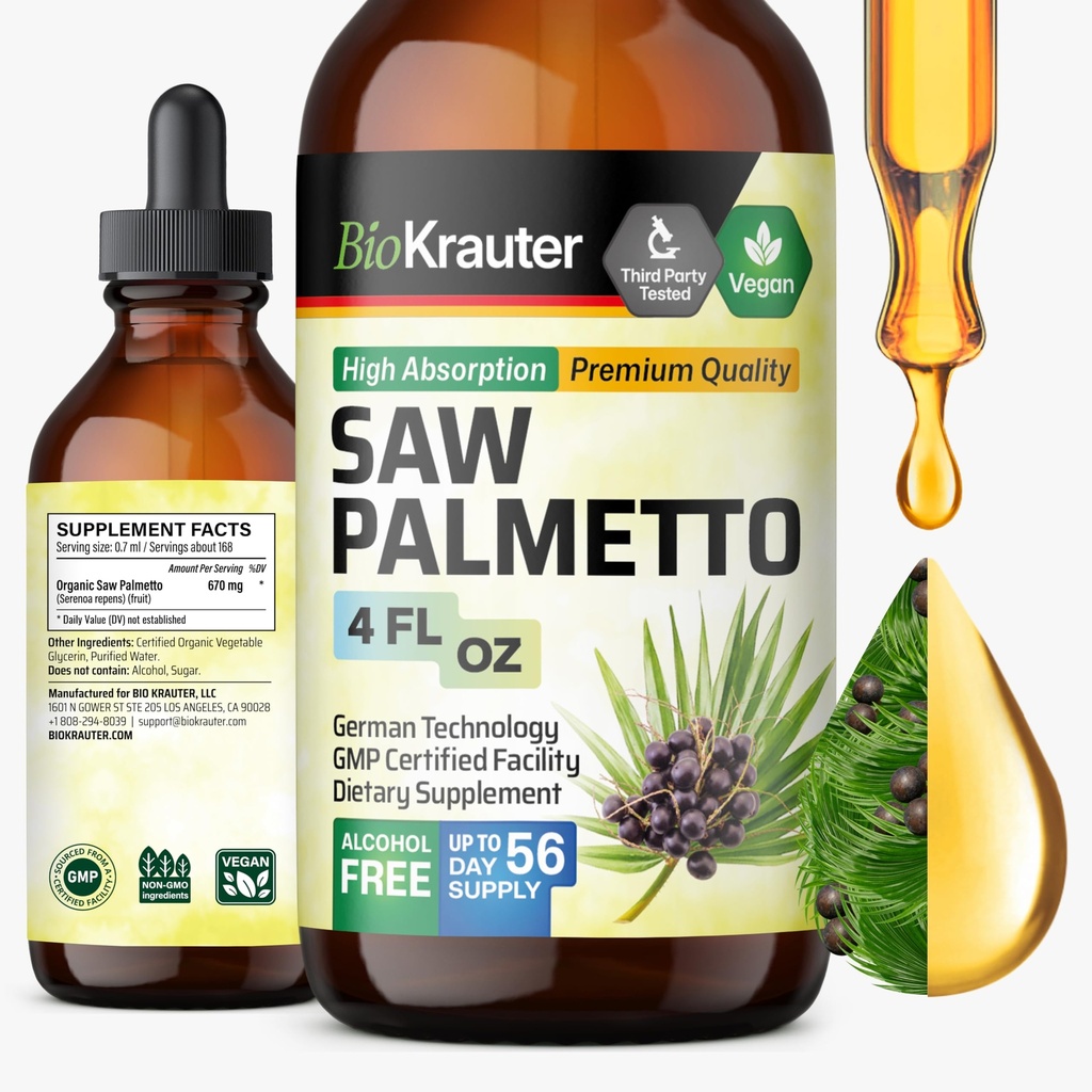 BIO KRAUTER Saw Palmetto Extract - ビーガンは男性と女性のためのパルメットを見た - 尿サポート - アルコール&砂糖無料 - 4 Fl.Oz.