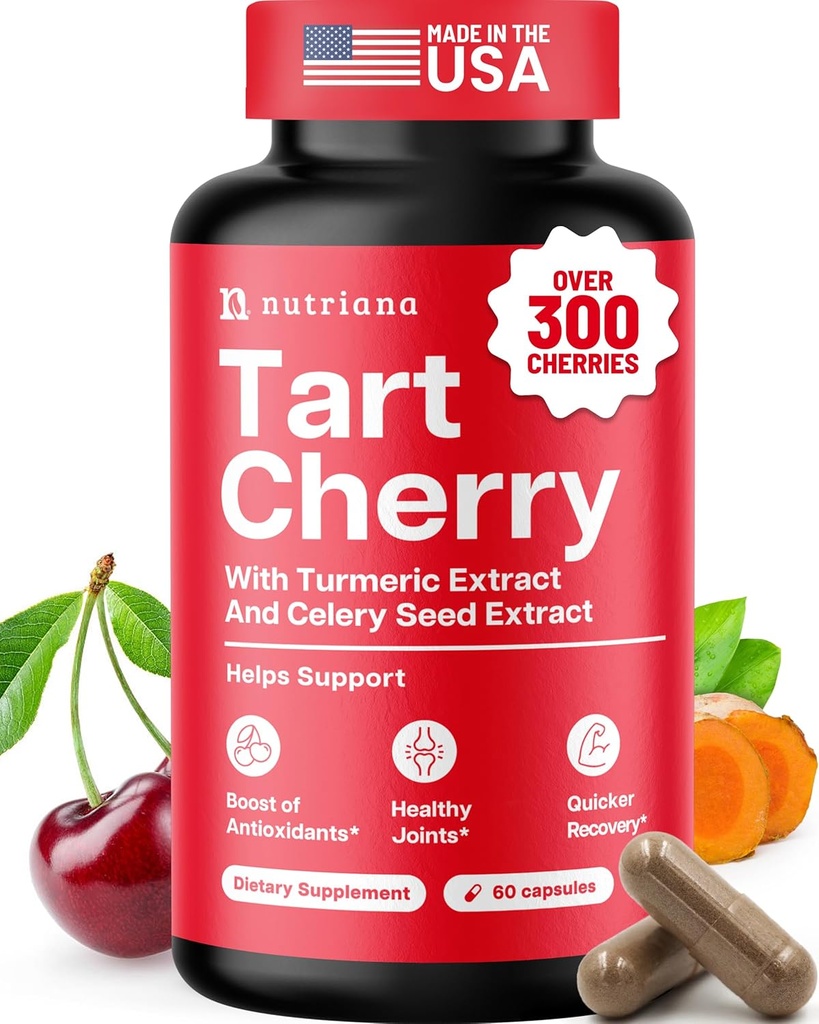 3 in 1 Tart Cherry Extract Capsules with Turmeric & Celery Seed for Feet & Joint Support Uric Acid Flush Cleanse & Purge Pills, 60 Veggie Capsules Manufactured in USA
