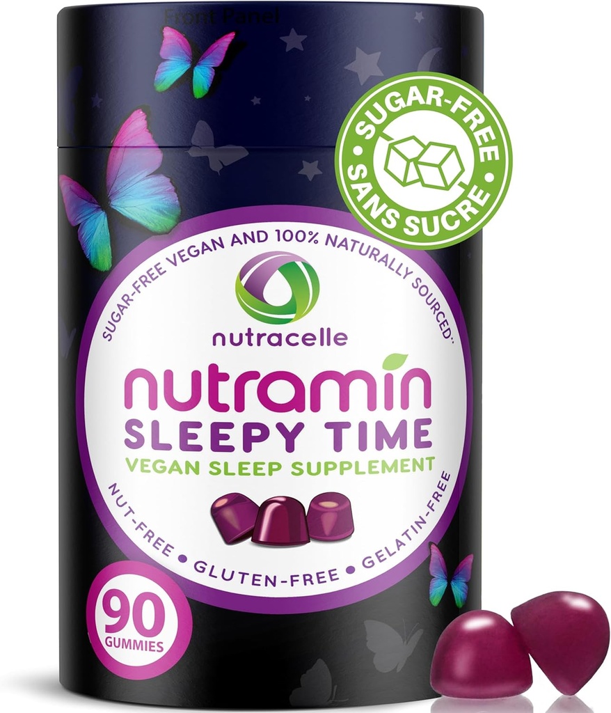 Nutramin Sleepy Time Gummy: ビーガン, 砂糖フリー, より長い深い眠りのための自然なメラトニン5mg - 翌日の食料品なし, おいしいを形成する非習慣 & 薬物のないアレルギー-安全なハーブ睡眠グミ