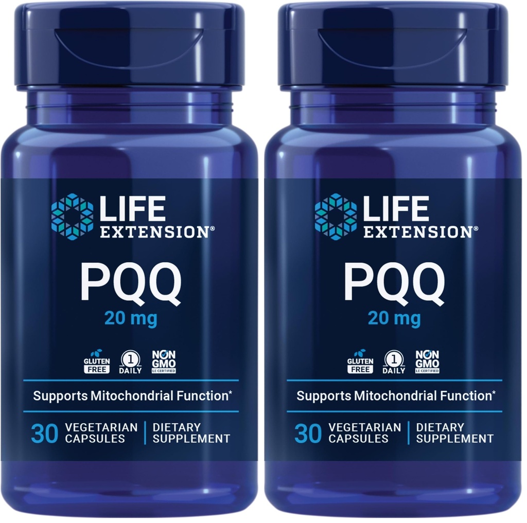 ライフエクステンションPQQQ、ピロロキノリンキノン、20mg、ニューミトコンドリア、グルテンフリー、非GMO、ベジタリアン、1日、30カプセル(パッケージ2)