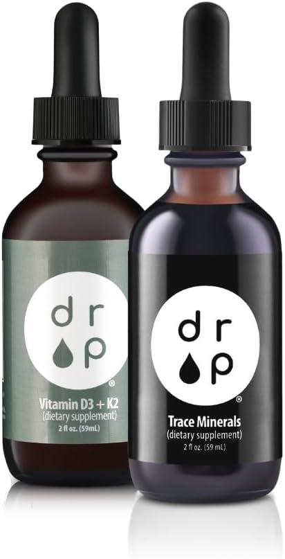 Drop Supplements Organic Trace Minerals Electrolyte Drops and Vitamin D3+K2 Drops Bundle