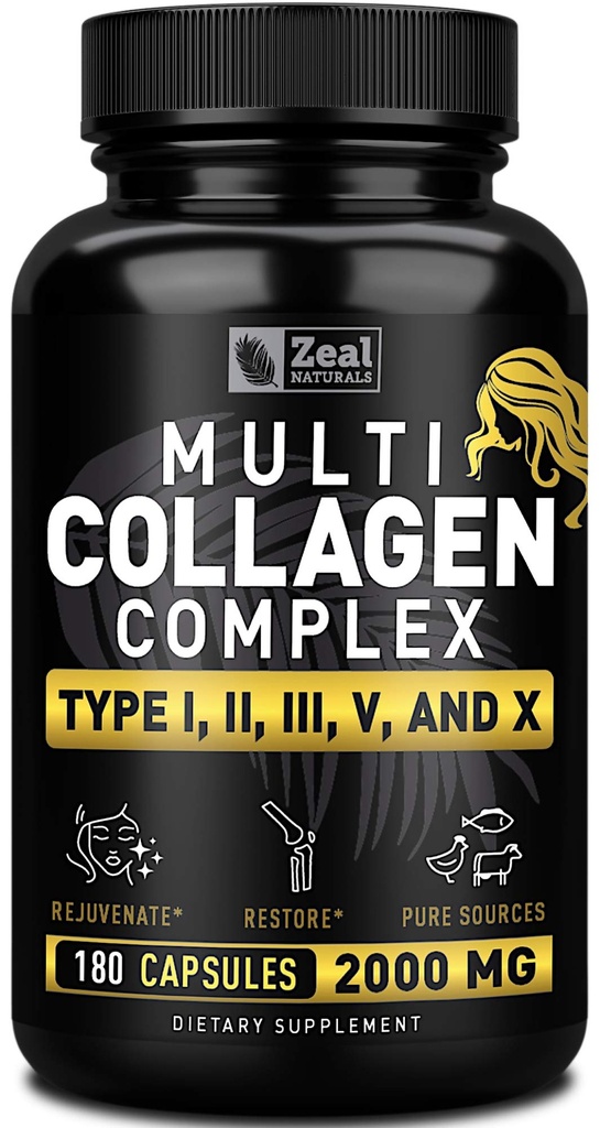 多コラーゲンのペプチッド丸薬(タイプI、II、III、V、X)の草はコラーゲンの丸薬(180のカプセル)-毛、皮、釘および接合箇所サポートのための加水分解のコラーゲン蛋白質のブレンド-女性のためのコラーゲンの丸薬
