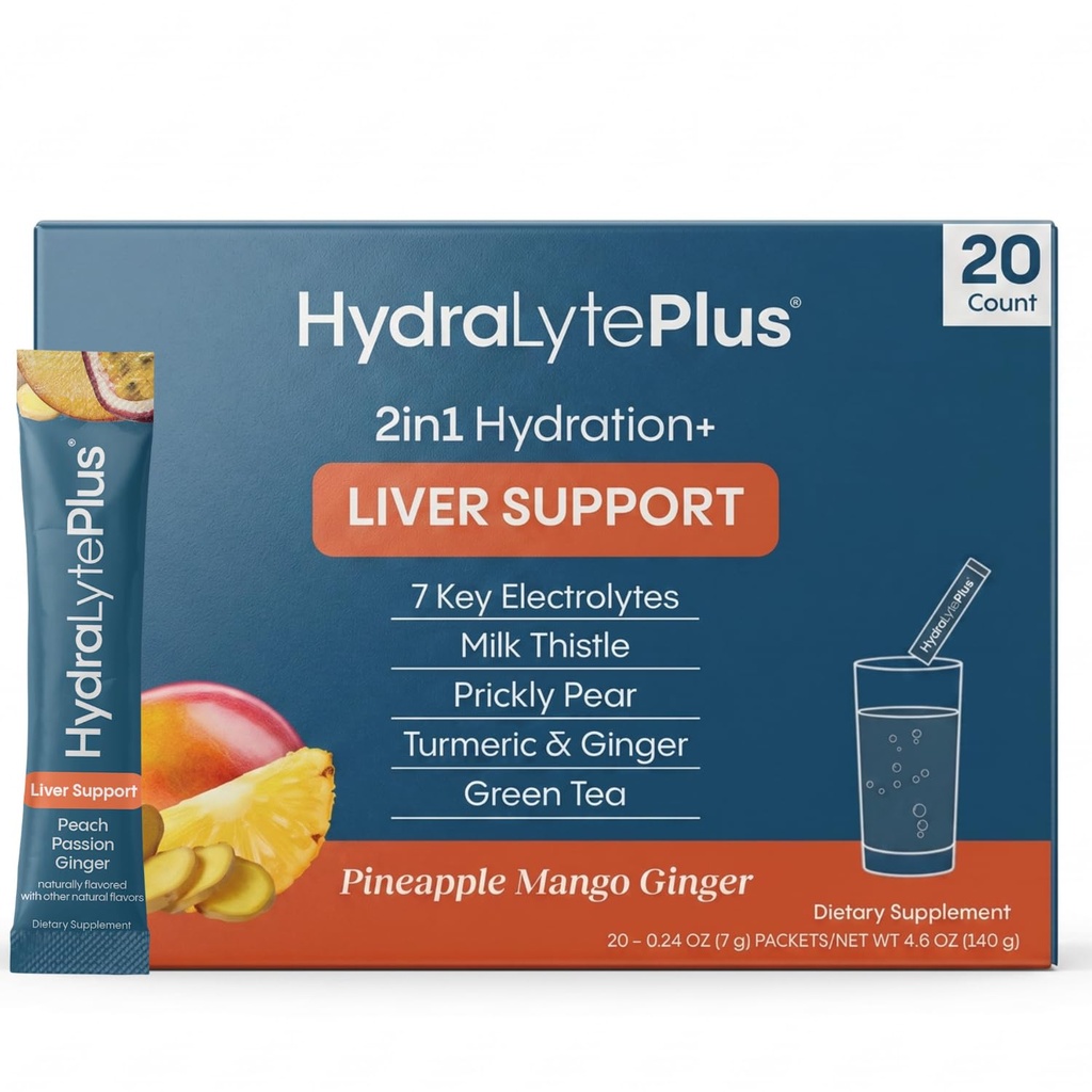 Hydralyteのレバー サポート+ミルクのこの薬、ターメリック、ジンジャー、Pricklyの梨、急速な再水のためにフォーミュレートされる緑茶のエキス(パイナップルのマンゴのジンジャー、20のパケット)