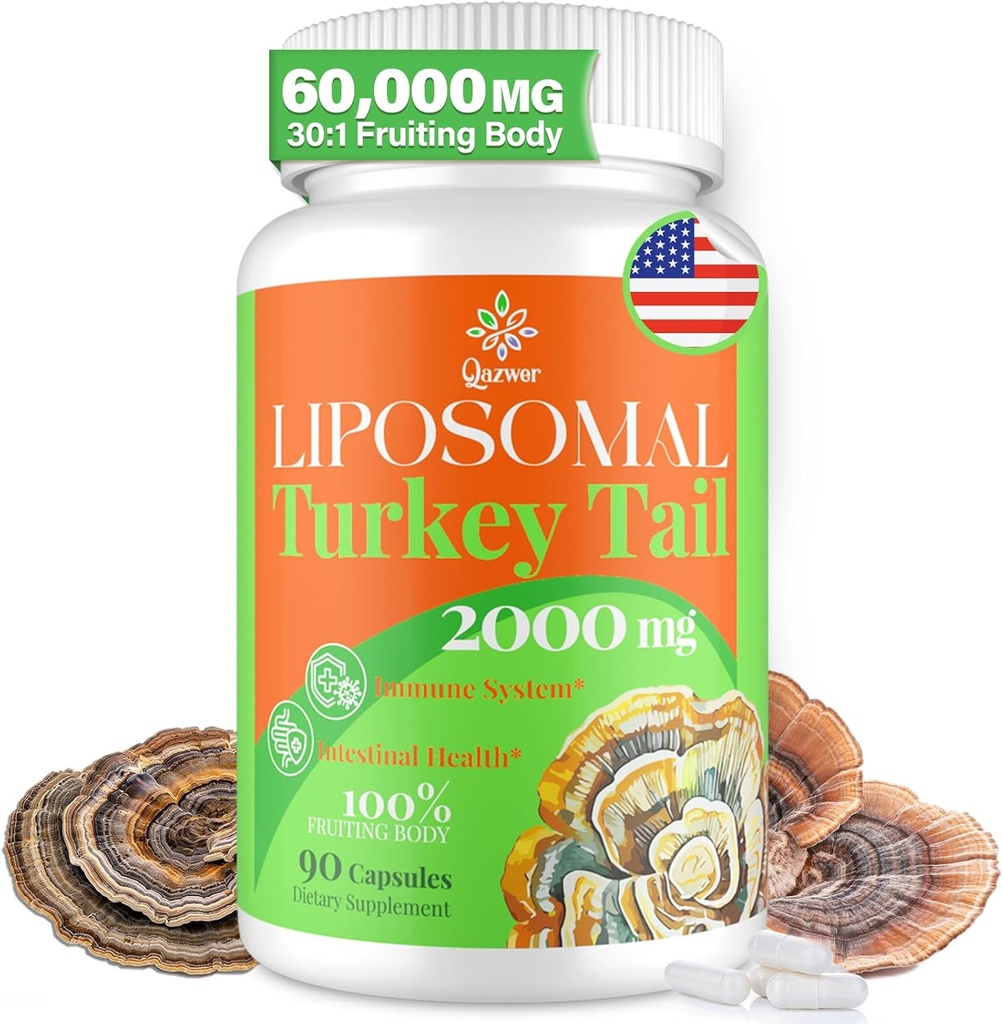 Liposomalのトルコの尾きのこのカプセル、高い吸収の有機性トルコの尾のきのこのエキス2000MG|30:1のフルーツ ボディ|消化器の健康、エネルギー及び免疫サポート、非GMO -90のカプセルのための補足