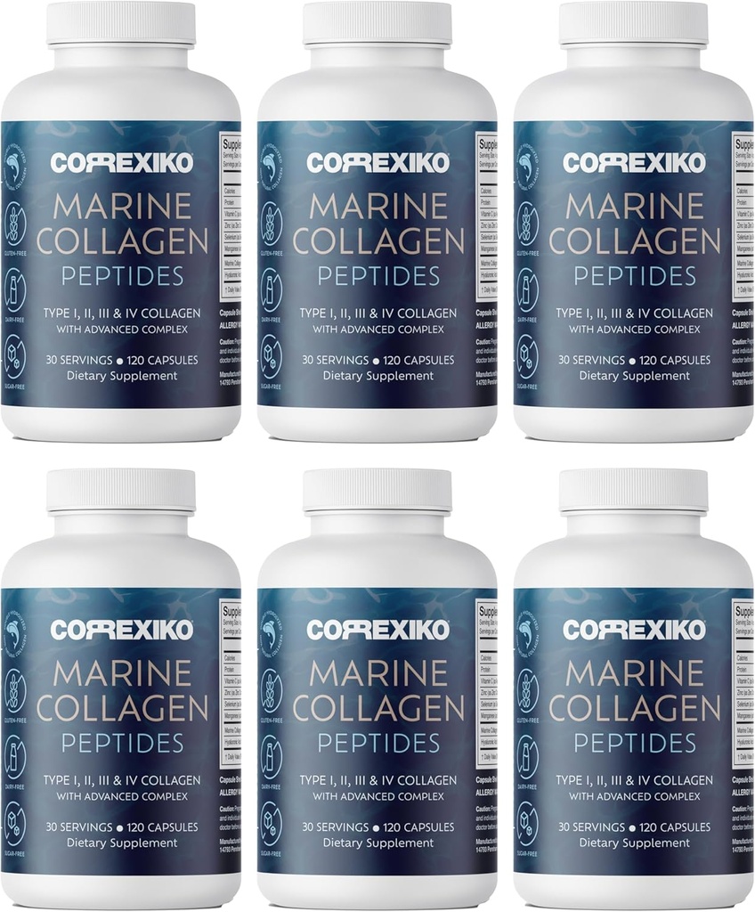 CORREXIKOの海洋のコラーゲンの補足の丸薬-加えられたHyaluronic酸、ビタミンC及び鉱物と役立つごとの1800mg加水分解されたコラーゲンのペプチッド-毛、皮及び釘のための- 720のカプセル6か月の供給