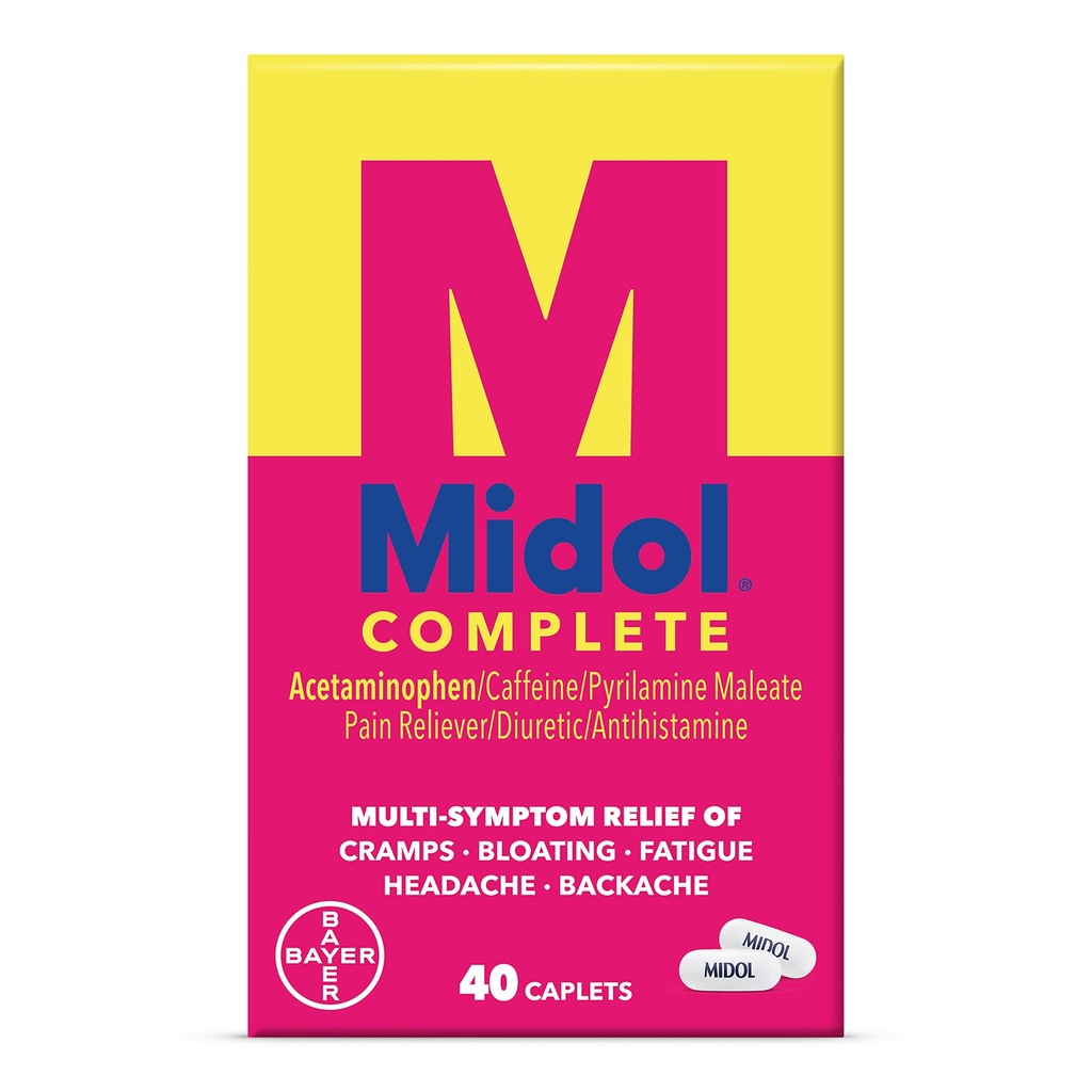 Midol Complete Menstrual Pain Relief Caplets, 40 Count - Provides Cramp, Headache, and Bloating Relief