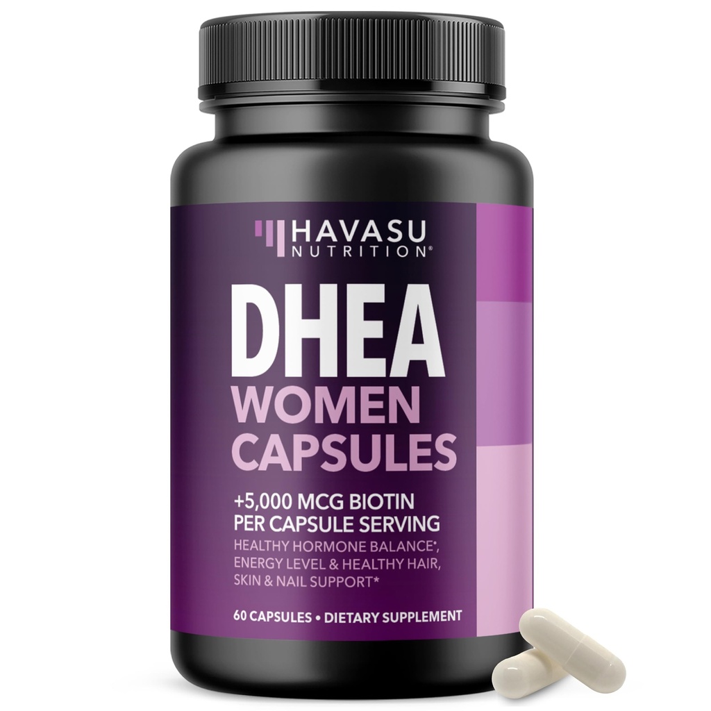 DHEA Supplement for Women with Biotin 5000mcg Per Serving - DHEA 50mg and Biotin Supplement for Hormone Balance and Hair, Skin, Nail Support - 60 Count - Vegan, Non-GMO, Gluten-Free - 2 Month Supply