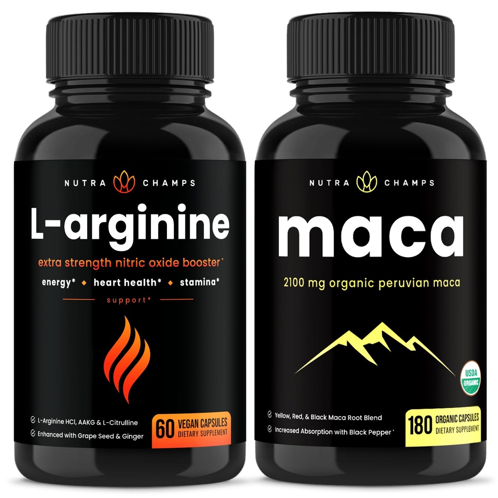 NutraChamps L-アルギニンカプセルとマカカプセル2パックバンドル