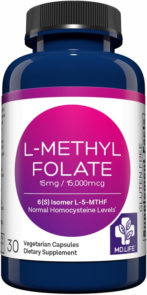MDの生命L-Methylfolate 15のmgの補足-専門の等級の活動的なLのMethylfolateの補足- 30のカプセル- L-Methylfolate 15mg -最高の効力MTHFR W/Esentialのアミノ酸