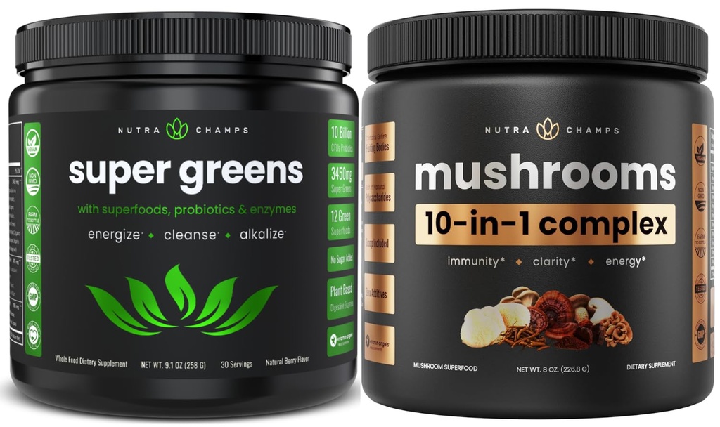 NutraChampsスーパーグリーン&スーパーマッシュルーム:究極の脳、グット&ボディブースト