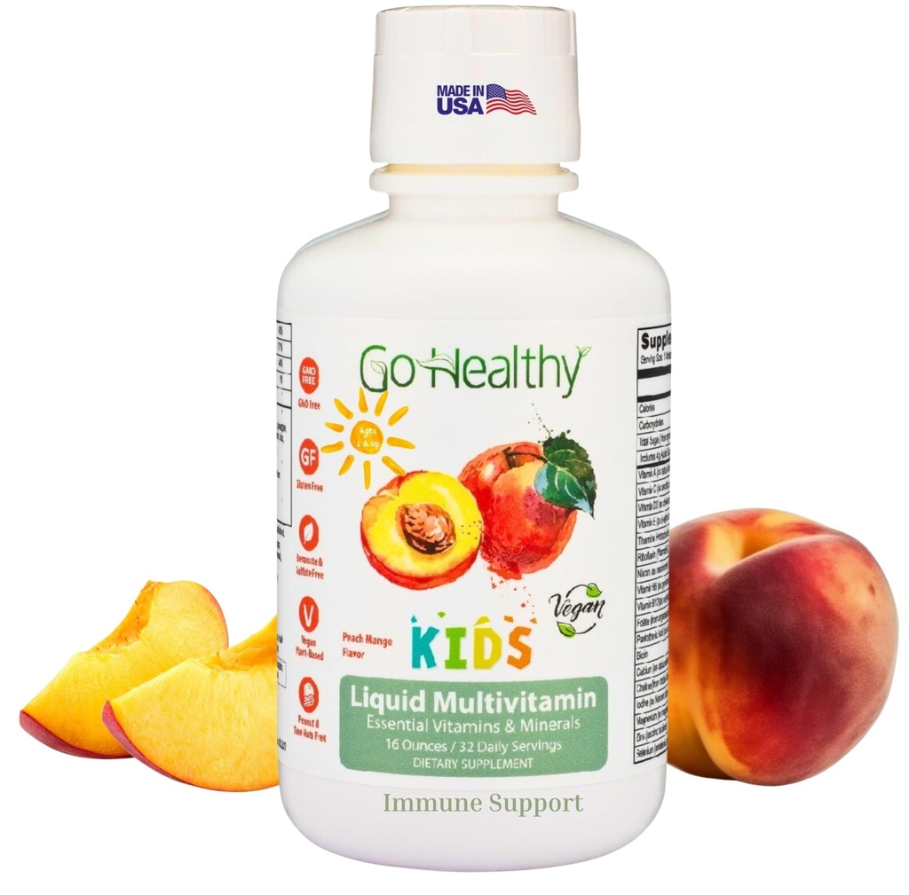 健康な子供の液体Multivitamin、免疫サポート、キッド液体マルチビタミン、高吸収ビーガンビタミン、子供ビタミンマルチビタミンピーチマンゴー - 30-60サービング