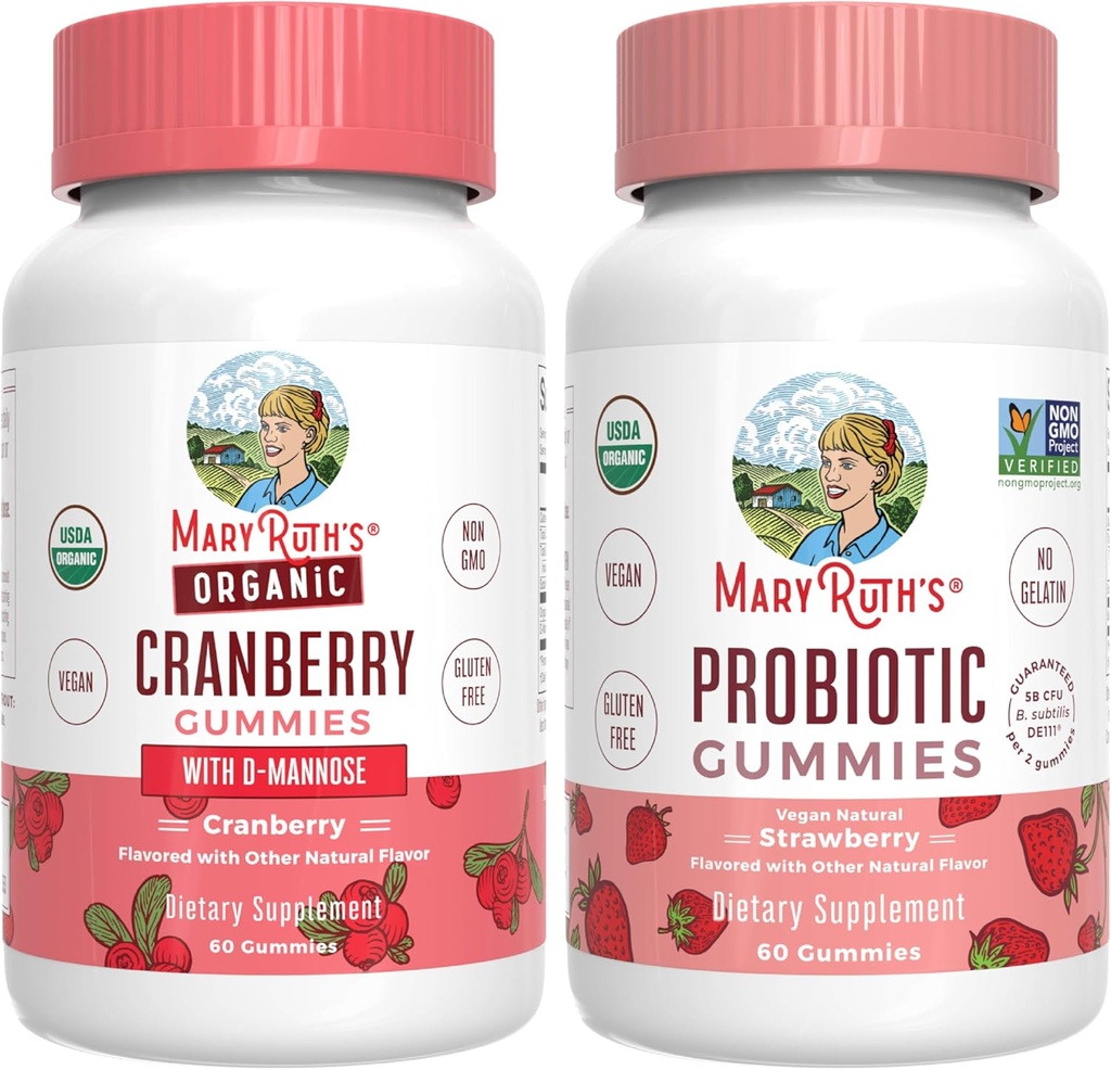 MaryRuth Organics Cranberry & Probiotic Gummies(いちご) | USDA Organic, Clean Label Project Verified® | 尿路・腸の健康のためのビタミン | ヴィーガン・非GMO・ゼラチン