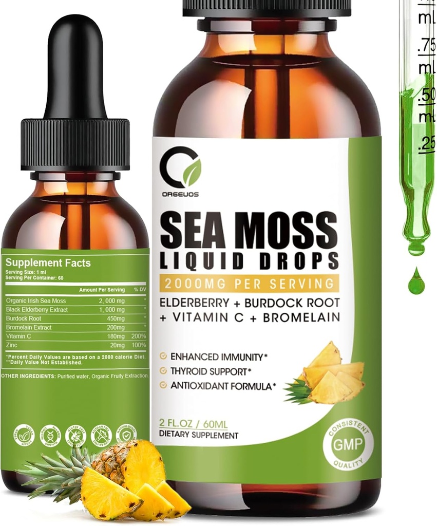 海苔は2000mg、アイリッシュ海の苔の補足サポート免除を、黒いエルダーベリー、バードックの根、Bromelain、ビタミンC及び亜鉛、2 Fl.Oz、パイナップルの味と落とします