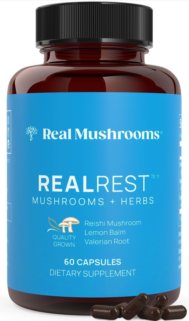 実質のきのこの RealRest のカプセル–有機性 Reishi のきのこおよびレモン バルムのエキス– Calmness、Mindfulness及び健康サポート–ビーガン、非 GMO の注入口– 60の計算の機能性のきのこの補足