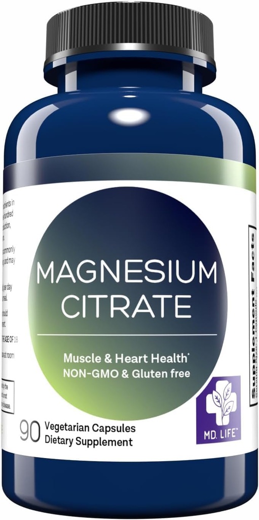 MD.の生命マグネシウムのクエン酸塩250のmg – 90のカプセル–高い吸収のマグネシウムのクエン酸塩の補足–筋肉、Nerve、中心、睡眠および骨サポートのための容易な飲みやすいカプセル