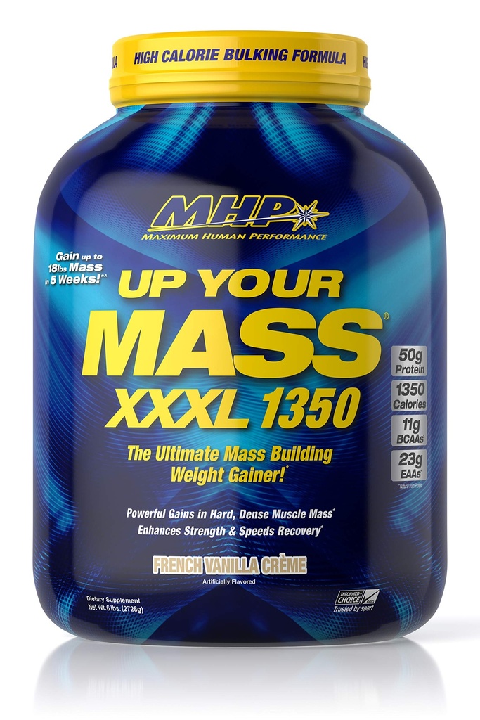 最高の人間の性能MHP UYM XXXL 1350の固まりの建物の重量のゲイン、筋肉固まりの利益、w/50g蛋白質、高カロリー、11g BCAAs、ロイシン、フランスのバニラ・クリーム、8のサービング